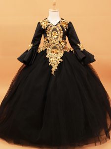 Black Long Sleeves Tulle Pageant Dresses for Wedding Party