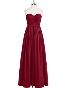Wine Red Sleeveless Floor Length Pleated Zipper Evening Dress