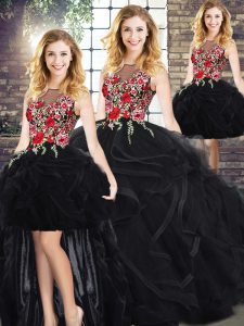 Scoop Sleeveless Quinceanera Gowns Embroidery and Ruffles Zipper