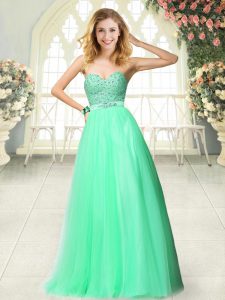 Apple Green A-line Tulle Sweetheart Sleeveless Beading Floor Length Zipper Homecoming Dress