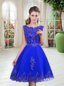 Chic Royal Blue Scoop Lace Up Beading and Appliques Prom Party Dress Sleeveless