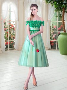 Classical Tea Length A-line Sleeveless Turquoise Lace Up
