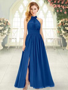 Ankle Length Blue Homecoming Dress Chiffon Sleeveless Ruching