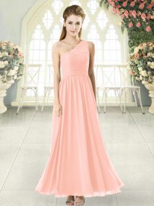 Fabulous Pink Chiffon Side Zipper One Shoulder Sleeveless Ankle Length Prom Evening Gown Lace