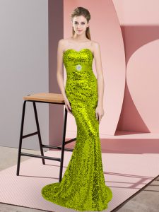 Edgy Apple Green Lace Up Sweetheart Belt Homecoming Dress Sequined Sleeveless Sweep Train