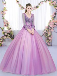 Admirable Floor Length Ball Gowns Long Sleeves Lilac Quinceanera Gowns Lace Up