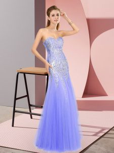 Cheap Sleeveless Tulle Floor Length Zipper Prom Gown in Lavender with Beading