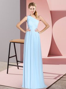 Classical Blue Sleeveless Ruching Floor Length Prom Dress