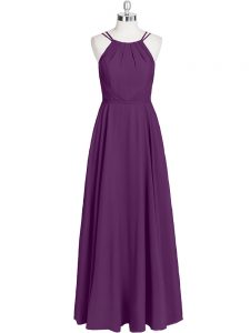 Straps Sleeveless Zipper Dress for Prom Eggplant Purple Chiffon