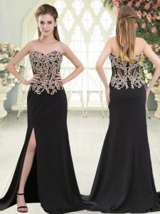 Noble Beading and Appliques Evening Wear Black Zipper Sleeveless Sweep Train