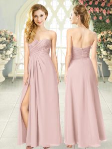 Clearance Pink Chiffon Zipper Sweetheart Sleeveless Floor Length Homecoming Dress Ruching