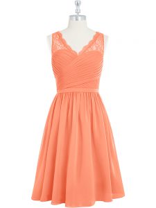 Great Chiffon V-neck Sleeveless Side Zipper Lace Prom Party Dress in Orange