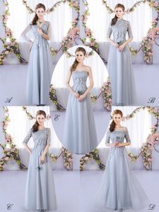 Sophisticated Grey V-neck Lace Up Appliques Wedding Party Dress Sleeveless