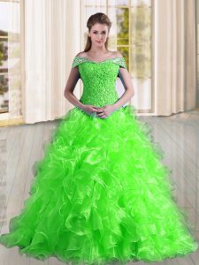 Extravagant Quinceanera Gown Organza Sweep Train Sleeveless Beading and Lace and Ruffles