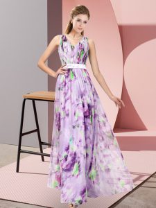 Printed V-neck Sleeveless Zipper Pattern Prom Dresses in Multi-color