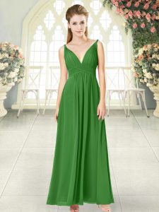 Ankle Length Empire Sleeveless Green Prom Gown Backless