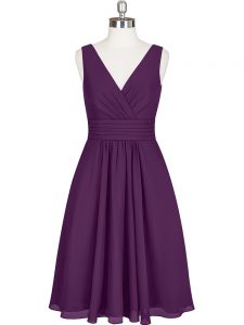 Edgy Chiffon V-neck Sleeveless Zipper Pleated Prom Evening Gown in Purple