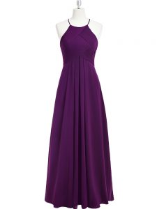 Perfect Empire Prom Evening Gown Purple Halter Top Chiffon Sleeveless Floor Length Zipper