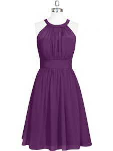 Captivating Purple Halter Top Neckline Ruching Prom Evening Gown Sleeveless Zipper