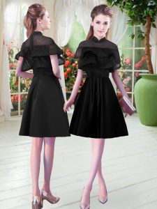 Stylish Black High-neck Neckline Lace Prom Dress Short Sleeves Zipper