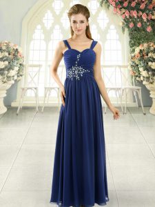 Inexpensive Spaghetti Straps Sleeveless Lace Up Prom Evening Gown Blue Chiffon
