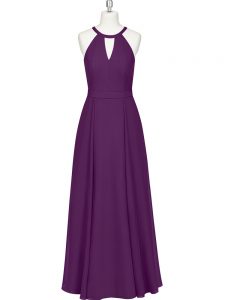 Fine Floor Length Zipper Prom Gown Eggplant Purple for Prom and Party with Ruching