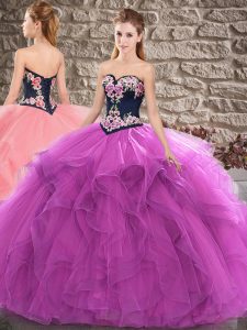 Beautiful Sleeveless Tulle Floor Length Lace Up 15 Quinceanera Dress in Purple with Beading and Embroidery