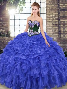 New Style Royal Blue Sweet 16 Dress Sweetheart Sleeveless Sweep Train Lace Up