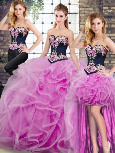 Sweep Train Ball Gowns Quince Ball Gowns Lilac Sweetheart Tulle Sleeveless Lace Up