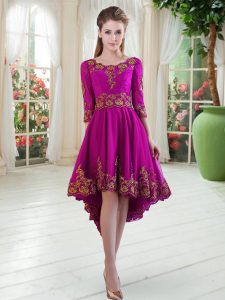 Tulle Scoop Long Sleeves Lace Up Embroidery Prom Party Dress in Purple
