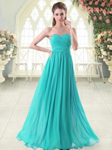 Sweetheart Sleeveless Prom Dress Floor Length Beading Aqua Blue Chiffon