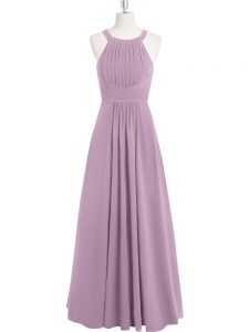 Clearance Sleeveless Floor Length Ruching Zipper Prom Dresses with Purple
