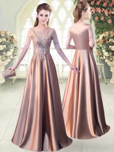 Pretty Elastic Woven Satin Scoop Half Sleeves Zipper Sequins Homecoming Dress in Pink