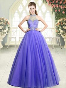 Ideal Tulle Halter Top Sleeveless Zipper Beading Prom Gown in Lavender