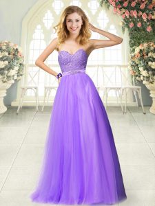Fashionable A-line Dress for Prom Lavender Sweetheart Tulle Sleeveless Floor Length Zipper
