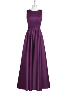 Eggplant Purple Sleeveless Ruching and Pleated Floor Length Prom Dress