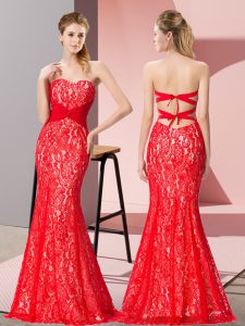 Deluxe Red Sleeveless Beading Floor Length Prom Dress