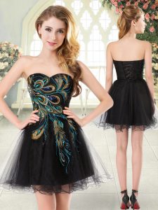 Hot Selling Black Sweetheart Lace Up Beading and Appliques Prom Gown Sleeveless
