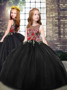 Black Sleeveless Tulle Zipper Little Girls Pageant Dress for Party and Wedding Party