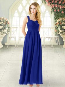 Ankle Length Royal Blue Homecoming Dress Chiffon Sleeveless Ruching