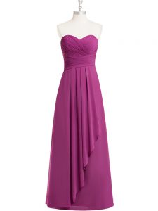 Artistic Floor Length Zipper Dress for Prom Fuchsia for Prom and Party and Military Ball with Ruching