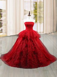 Exceptional Tulle Sleeveless 15th Birthday Dress Brush Train and Lace and Ruffles