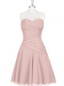 Pink Zipper Sweetheart Ruching and Pleated Prom Dresses Sleeveless