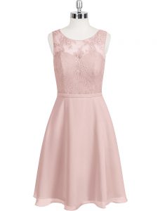 Flare Baby Pink Chiffon Clasp Handle Prom Party Dress Sleeveless Mini Length Lace
