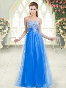 Floor Length Blue Dress for Prom Sweetheart Sleeveless Lace Up