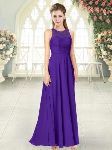 Sleeveless Floor Length Lace Backless Prom Dresses with Purple