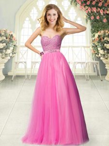 Floor Length A-line Sleeveless Hot Pink Prom Dress Zipper
