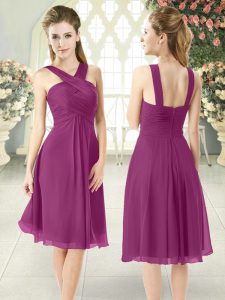 Attractive Purple Empire Straps Sleeveless Chiffon Knee Length Zipper Ruching Prom Dresses