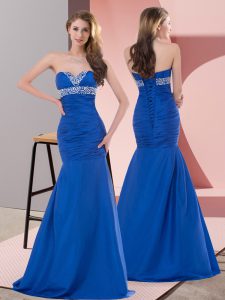 Satin Sleeveless Floor Length Evening Gowns and Beading and Ruching