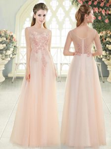 Captivating Pink Scoop Zipper Beading and Lace and Appliques Prom Evening Gown Sleeveless